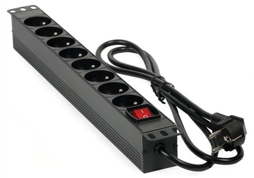 Masterlan 19" rozvodný panel 8x230V, černý, 2m, hliníkový