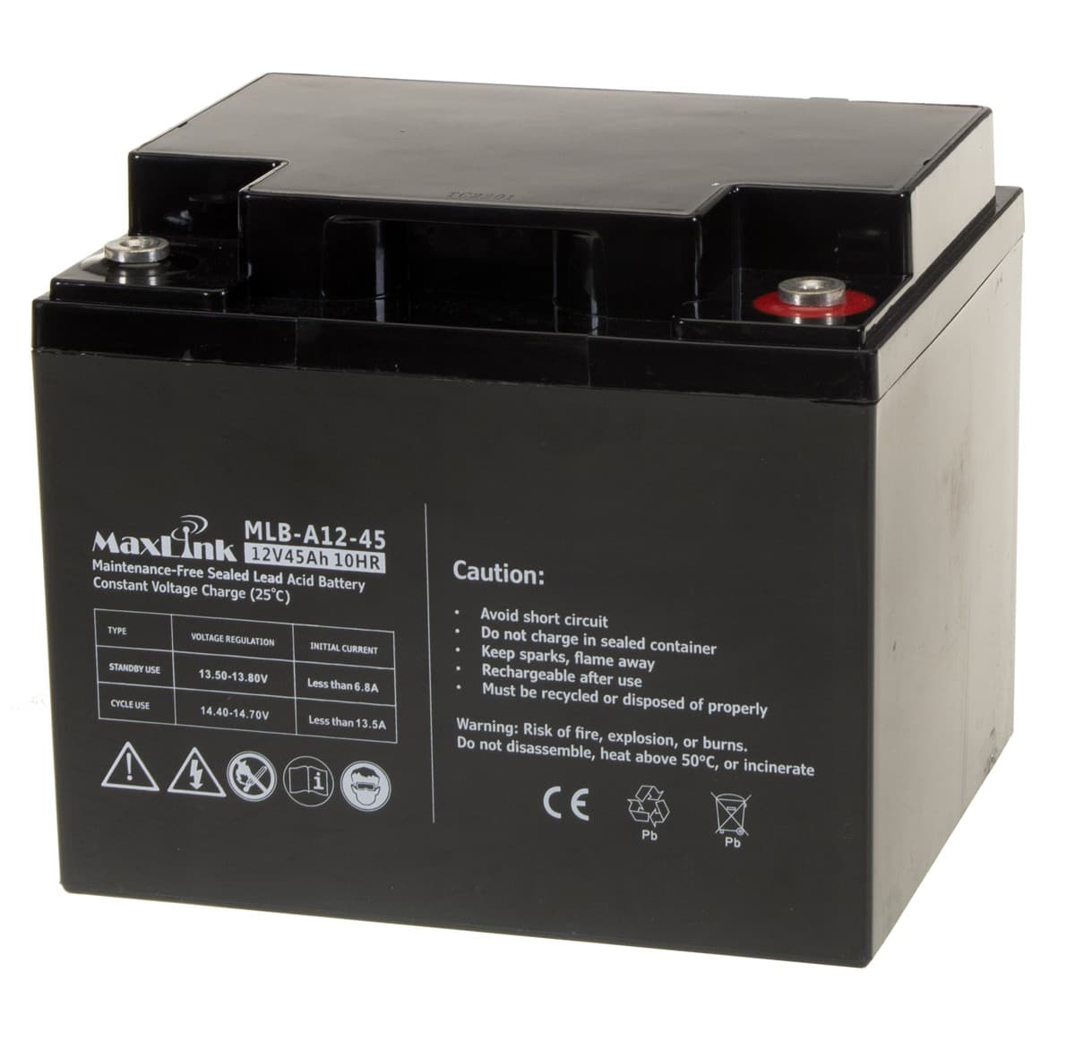 MaxLink olověná baterie AGM 12V 45Ah, M6