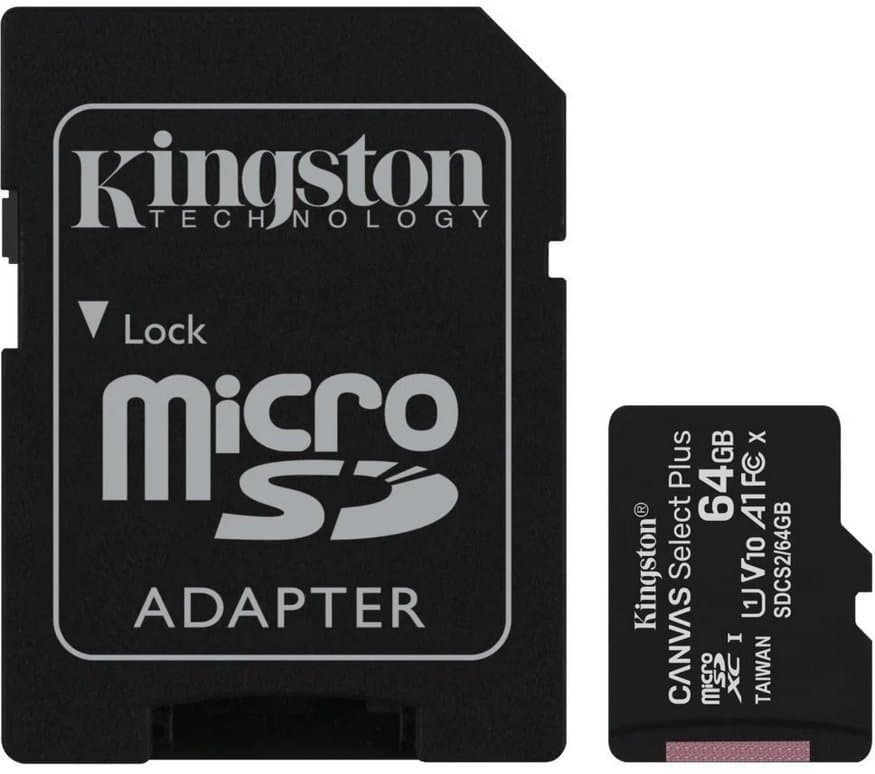 KINGSTON 64GB microSDHC CANVAS Plus Memory Card 100MB/s UHS-I + adaptér