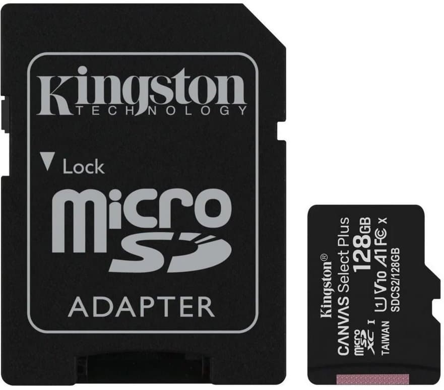 KINGSTON 128GB microSDHC CANVAS Plus Memory Card 100MB/s UHS-I + adaptér