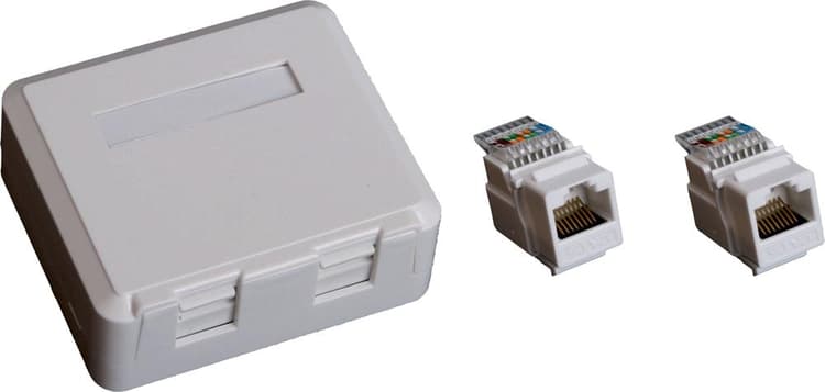 EuroLan UTP zásuvka na omítku, 2x RJ45, bílá, Cat.6 keystony