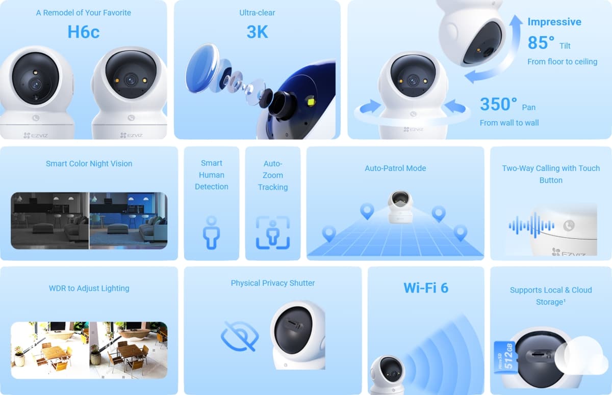 Ezviz H6c G1 3K, Vnitřní otočná Wi-Fi kamera, 5MP