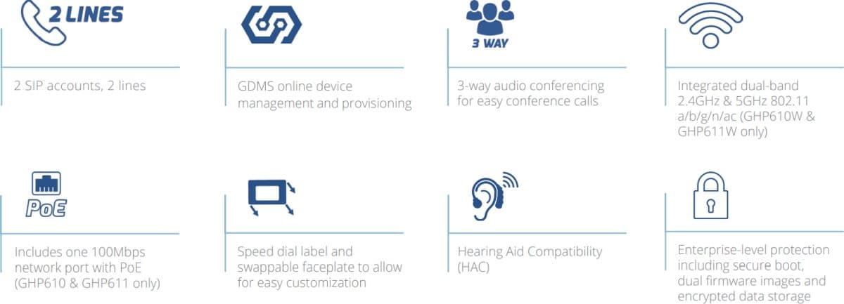 Grandstream GHP610W SIP WiFi hotelový telefon bílý