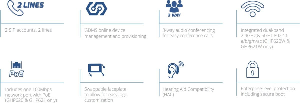 Grandstream GHP620W SIP WiFi hotelový telefon bílý