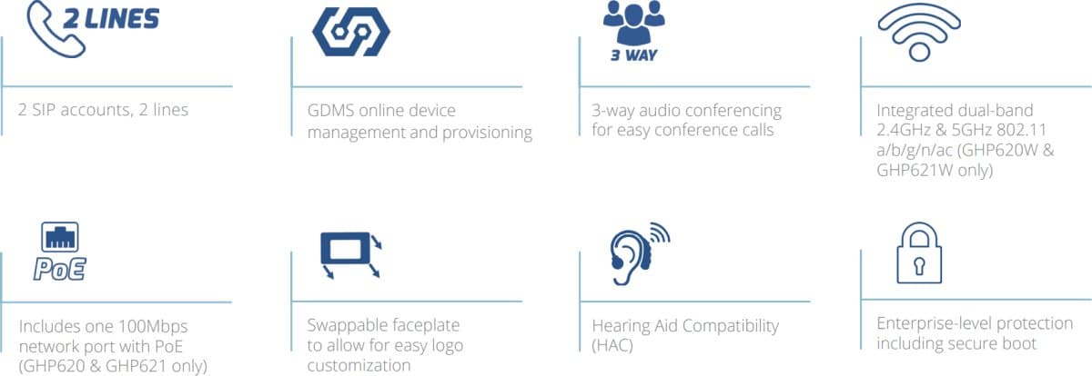 Grandstream GHP621W SIP WiFi hotelový telefon černý