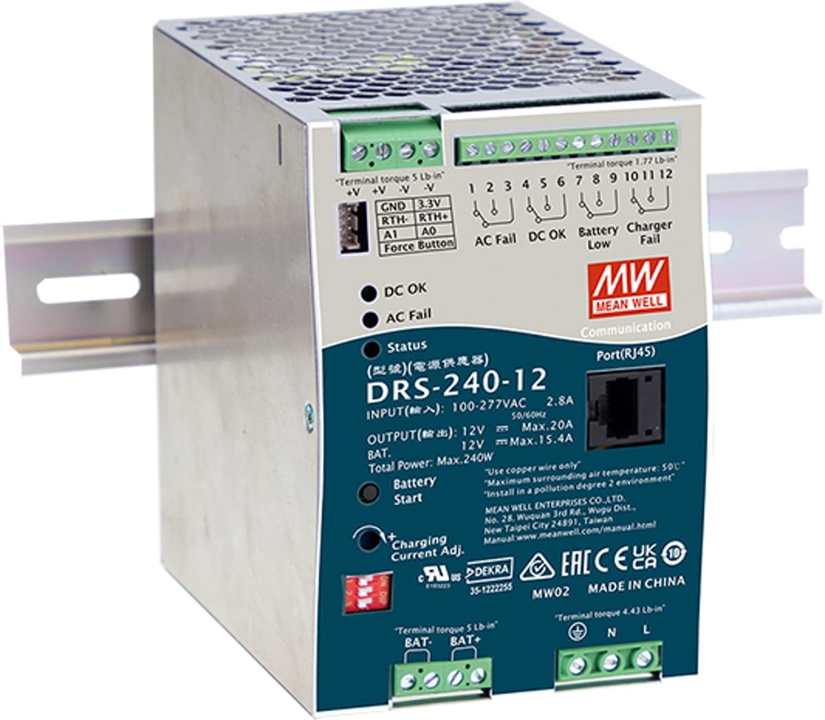 MEAN WELL DRS-240-24, Zdroj na DIN lištu, UPS, 24V, 240W