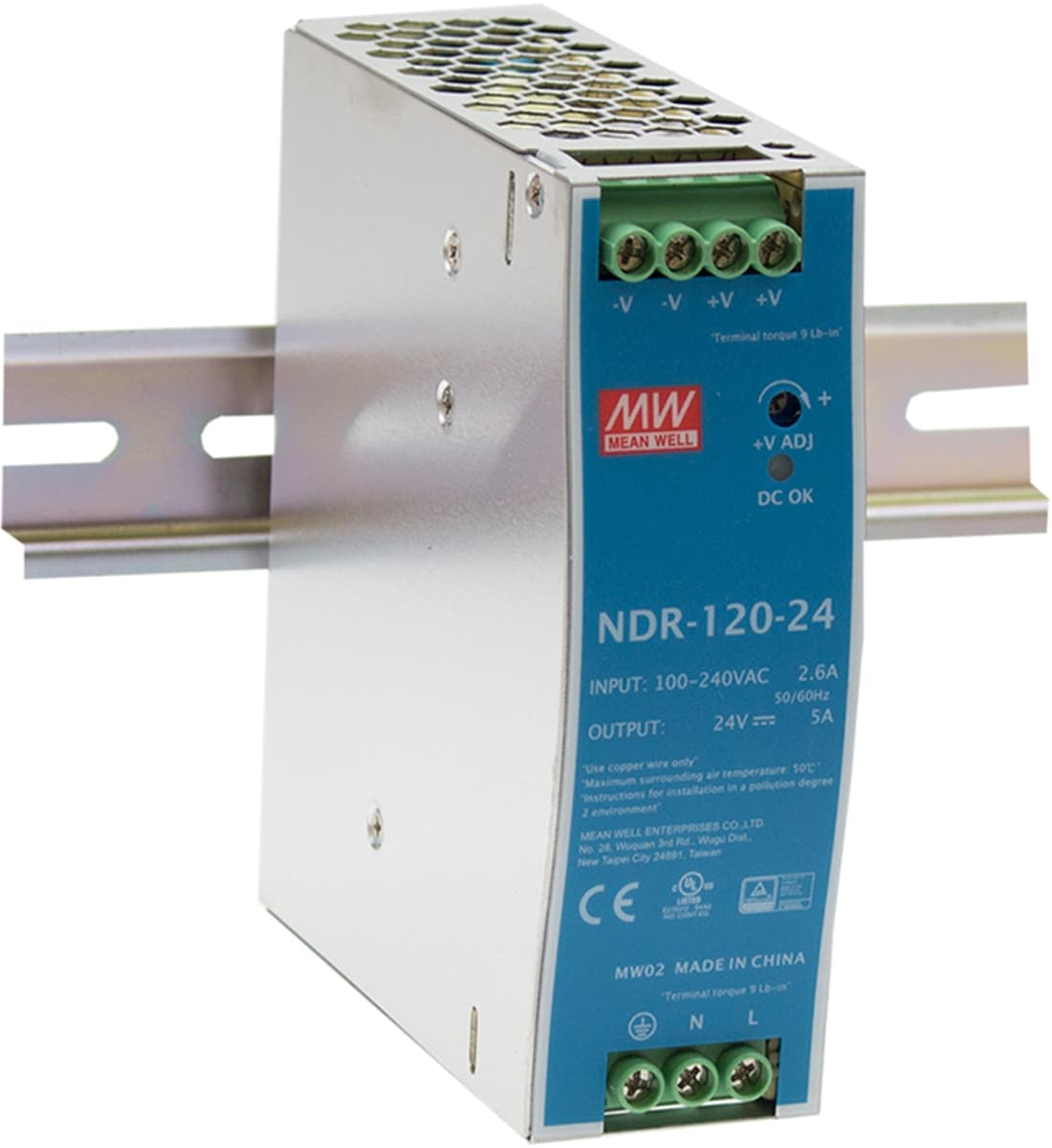 MEAN WELL NDR-120-24, Zdroj na DIN lištu, 24V, 120W