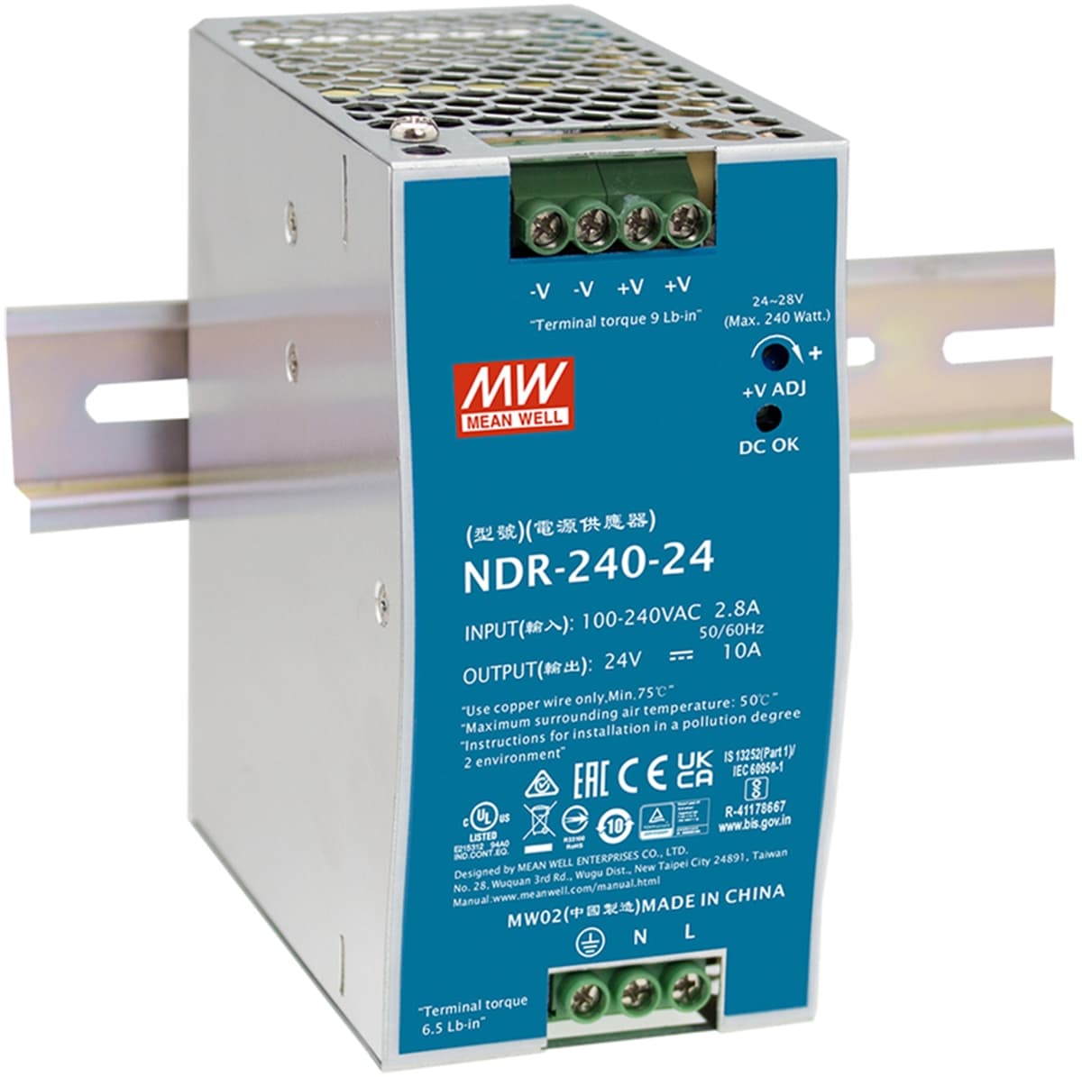 MEAN WELL NDR-240-24, Zdroj na DIN lištu, 24V, 240W