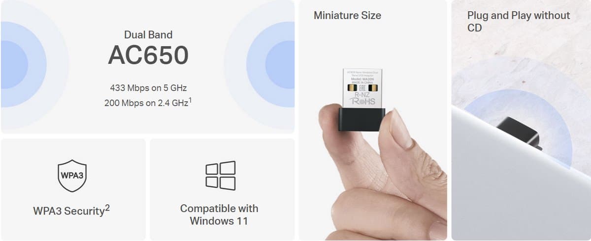 MERCUSYS MA20N Nano Dual-Band bezdrátový USB adaptér