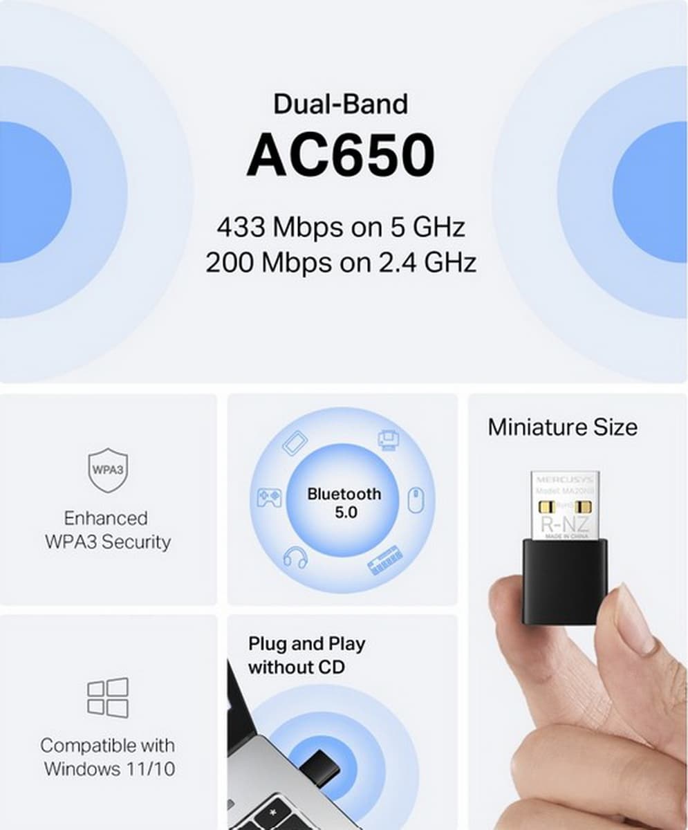 MERCUSYS MA20NB Nano Wi-Fi Bluetooth USB adaptér