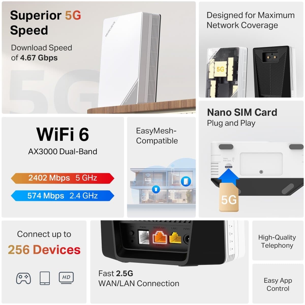 MERCUSYS MB520-5G, bezdrátový router s 5G LTE