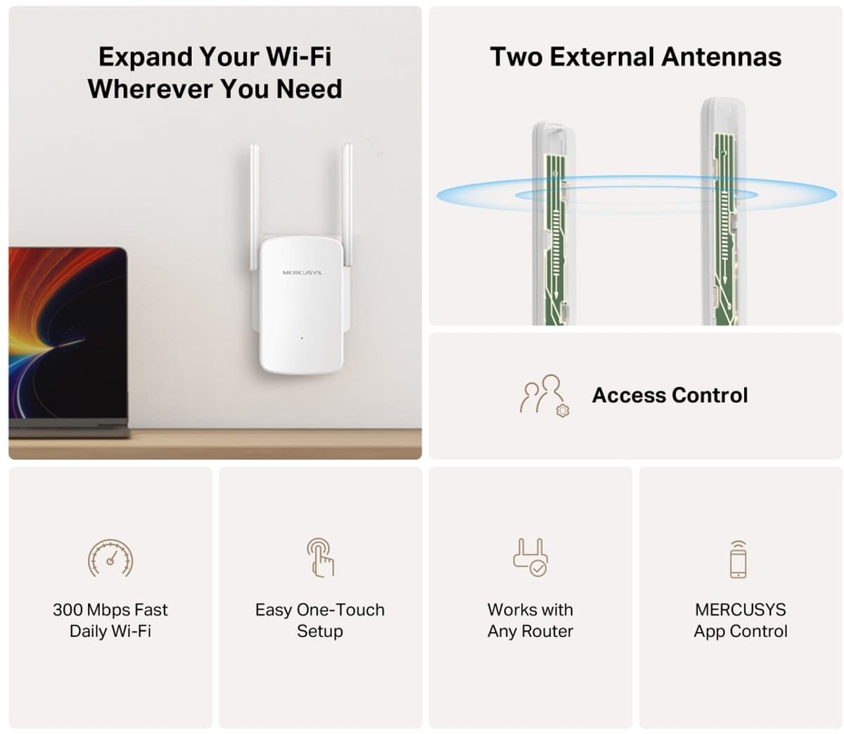 MERCUSYS ME12, 300 Mbps Wi-Fi Range Extender 