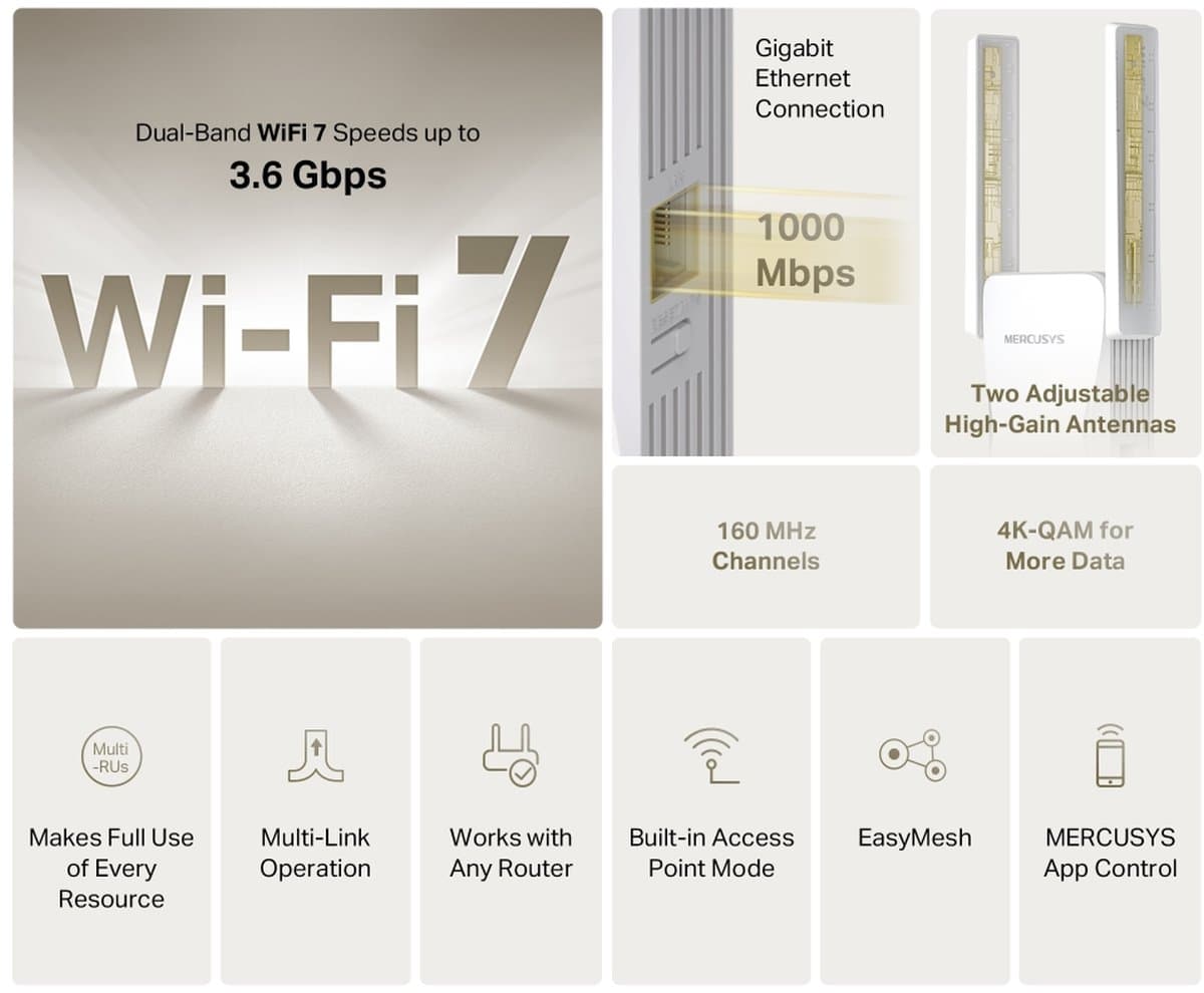MERCUSYS ME25BE Wi-Fi 7 Range Extender