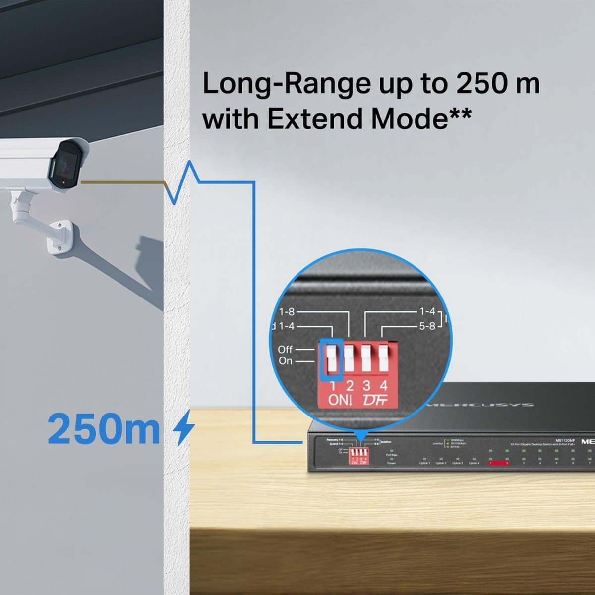 MERCUSYS MS112GMP, Gigabitový switch s 8 porty PoE+