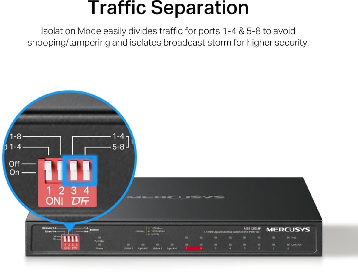 MERCUSYS MS112GMP, Gigabitový switch s 8 porty PoE+