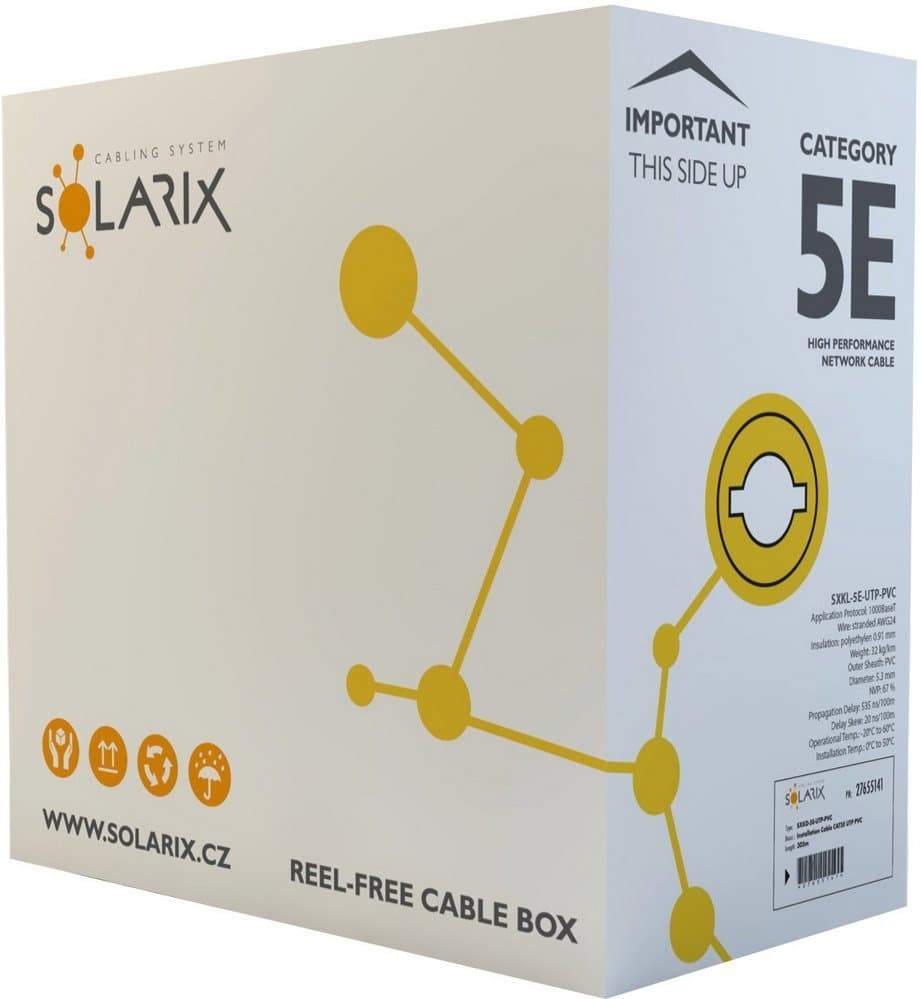 Solarix kabel licna CAT5E UTP PVC šedý 305m box