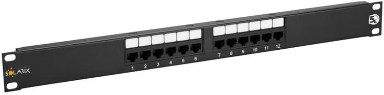 Solarix patch panel 12 x RJ45 CAT5E UTP 150 MHz, černý, 1U