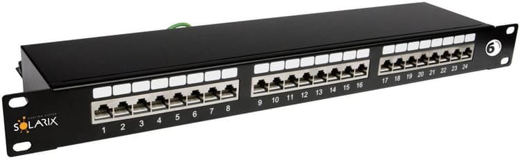Solarix patch panel 24 x RJ45 CAT6 STP, černý, 1U