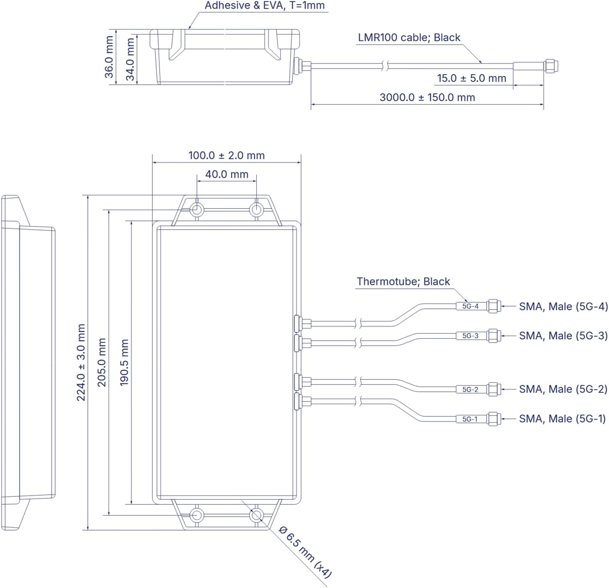 Teltonika PR1KC540, 5G kombo mobilní SMA anténa