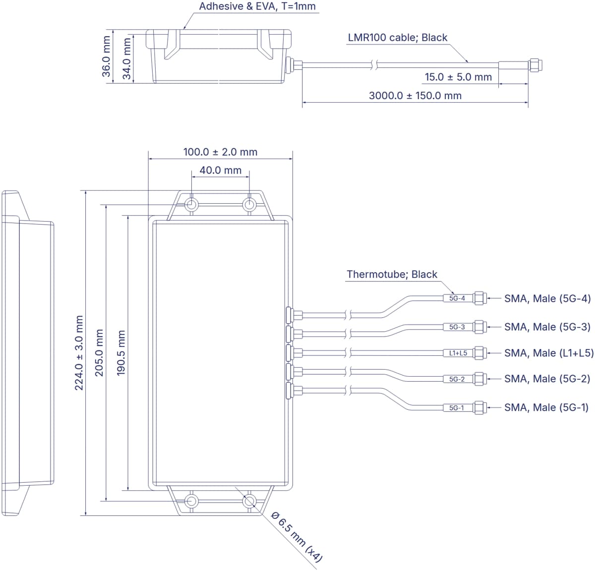 Teltonika PR1KCN40, 5G kombo mobilní/GNSS SMA anténa