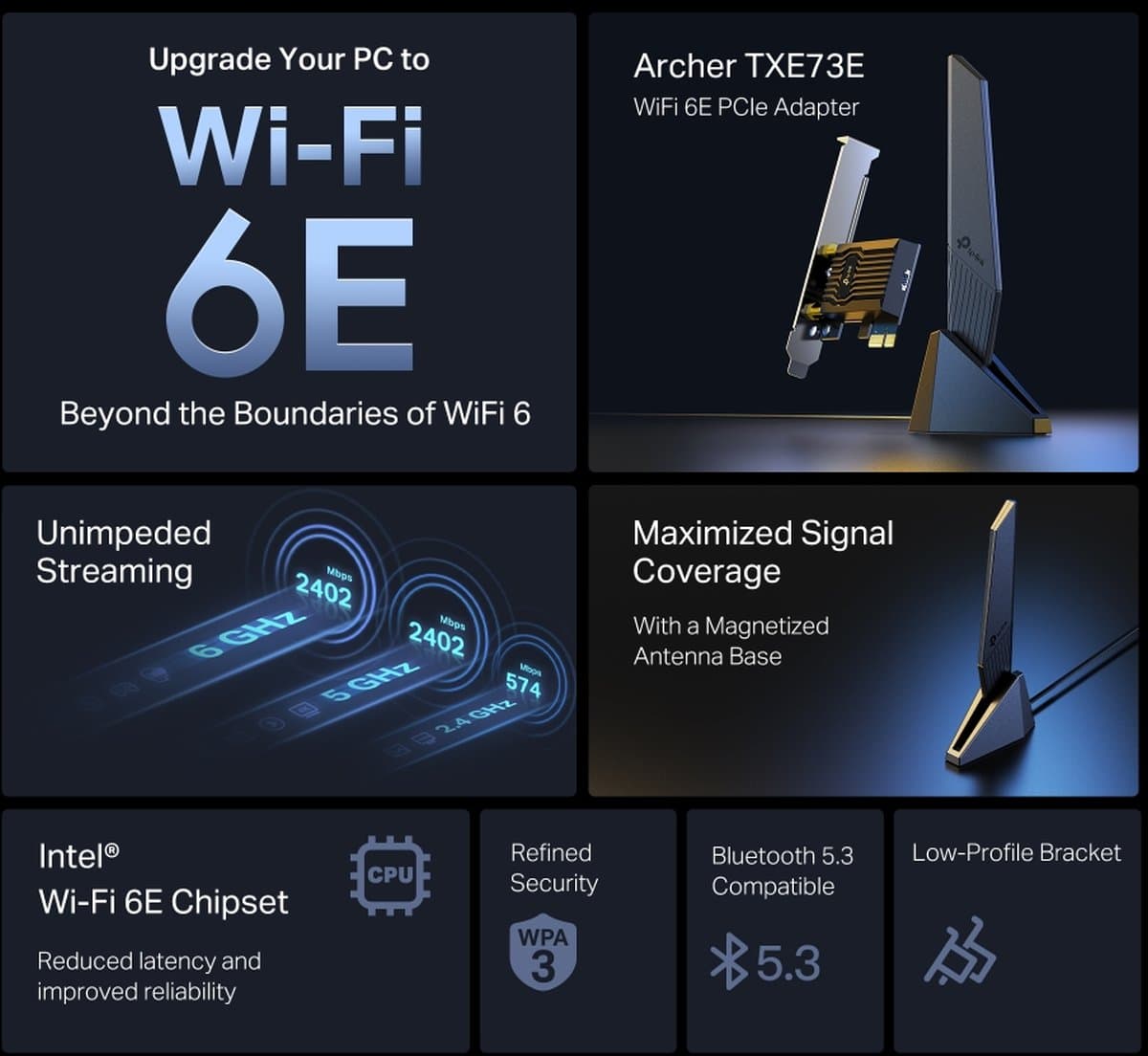 TP-Link Archer TXE73E, Wi-Fi 6E Bluetooth PCIe adaptér