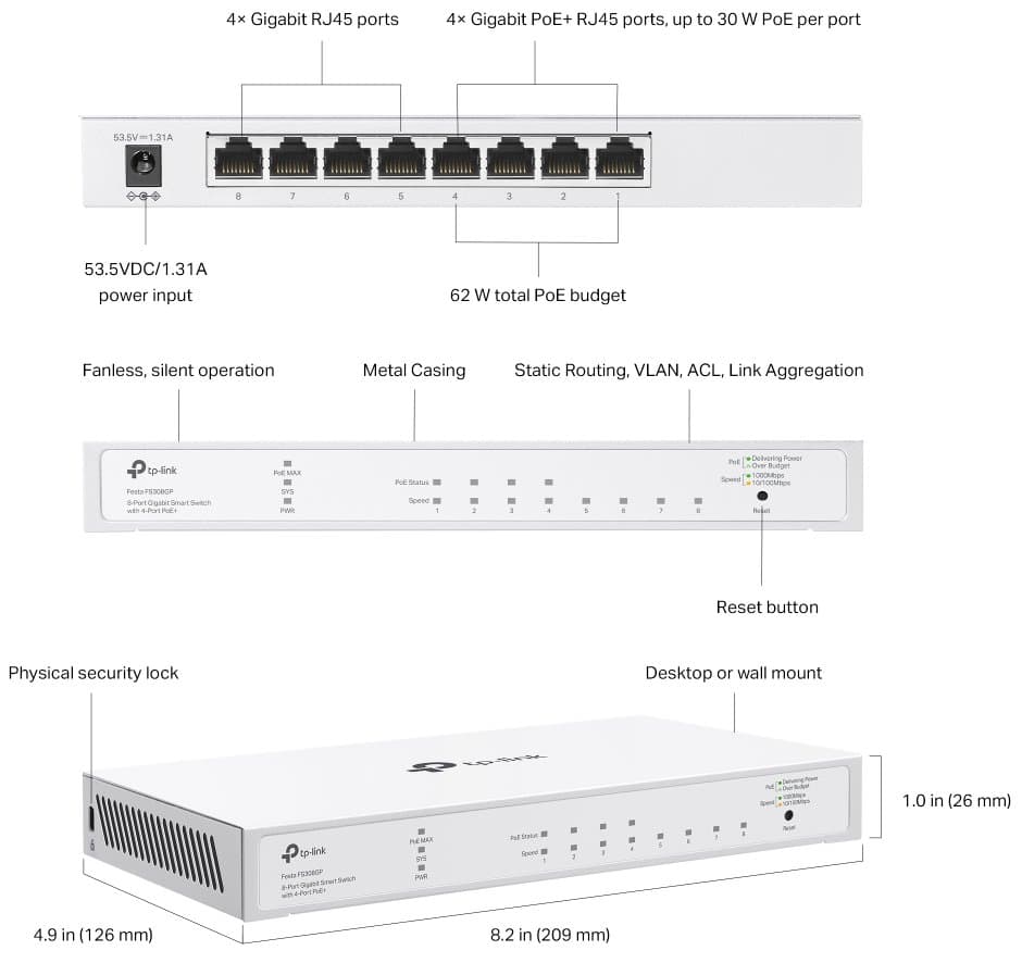 TP-Link Festa FS308GP Smart PoE+ Switch