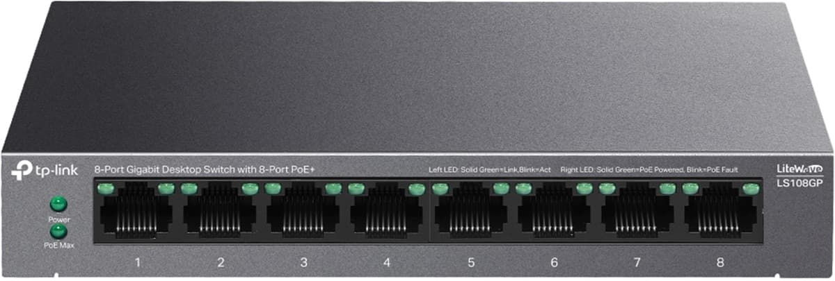 TP-Link LS108GP - 8-portový gigabitový PoE+ switch