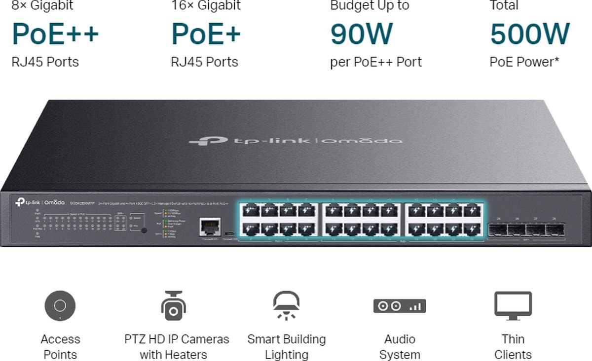TP-Link SG3428XMPP, Omada managed switch L2+, PoE++, 500W