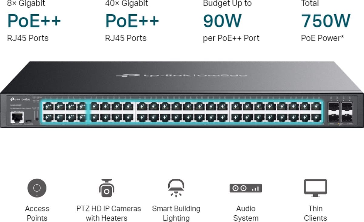 TP-Link SG3452XMPP, Omada managed switch L2+, PoE++, 750W