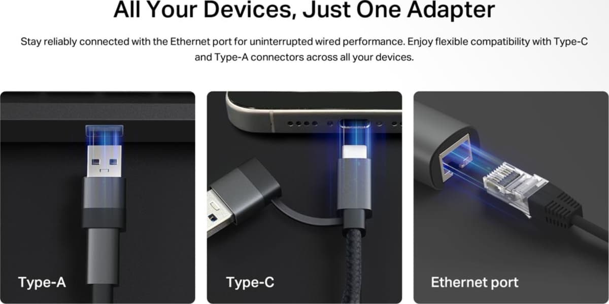 TP-Link UE310C, USB-A/C Gigabitový síťový adaptér