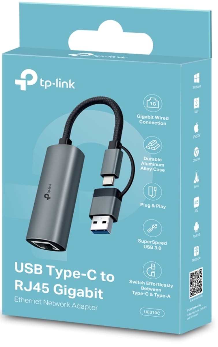 TP-Link UE310C, USB-A/C Gigabitový síťový adaptér