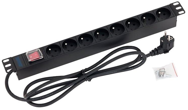 TRITON 19" rozvodný panel 8x230V, černý, 2m, vypínač