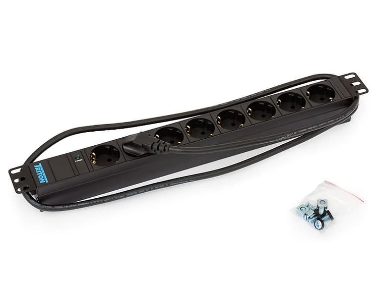 TRITON 19" rozvodný panel 8x230V DIN- 2m, kontrolka, černý