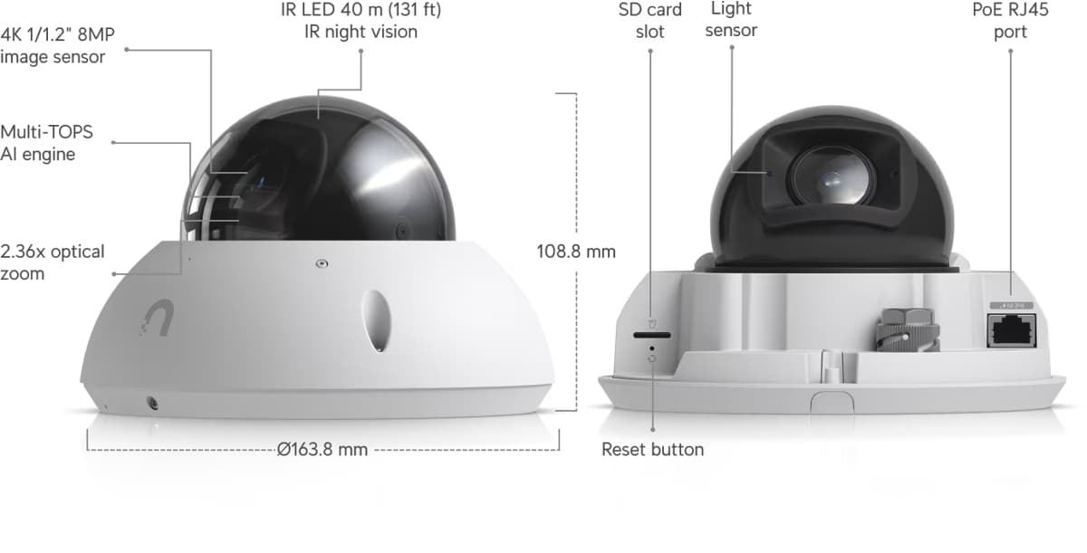 Ubiquiti G6 Pro Dome - 8MP IP Kamera, Bílá