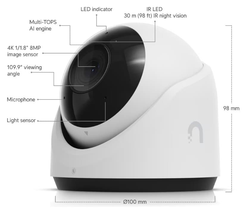 Ubiquiti G6 Turret - UniFi Protect kamera, 8MP, bílá