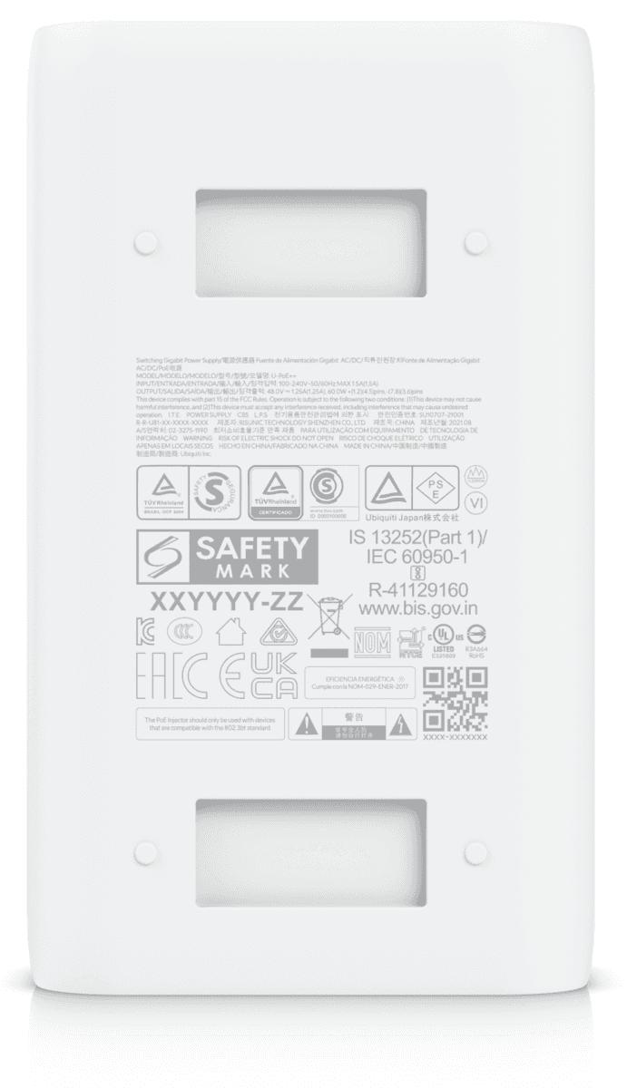 Ubiquiti U-PoE++ Gigabitový PoE injektor, 48V / 1,25A (60W)
