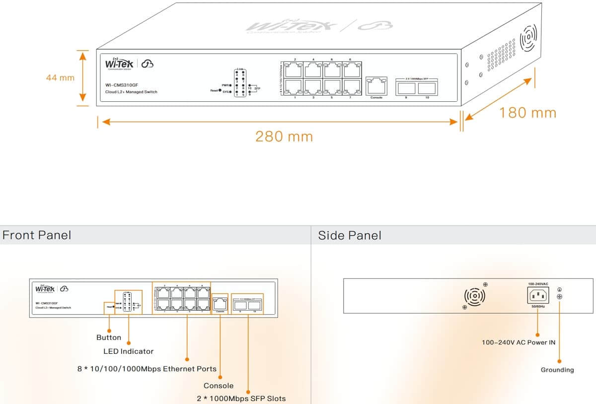 Wi-Tek WI-CMS310GF Gbit Cloud L2+ Switch