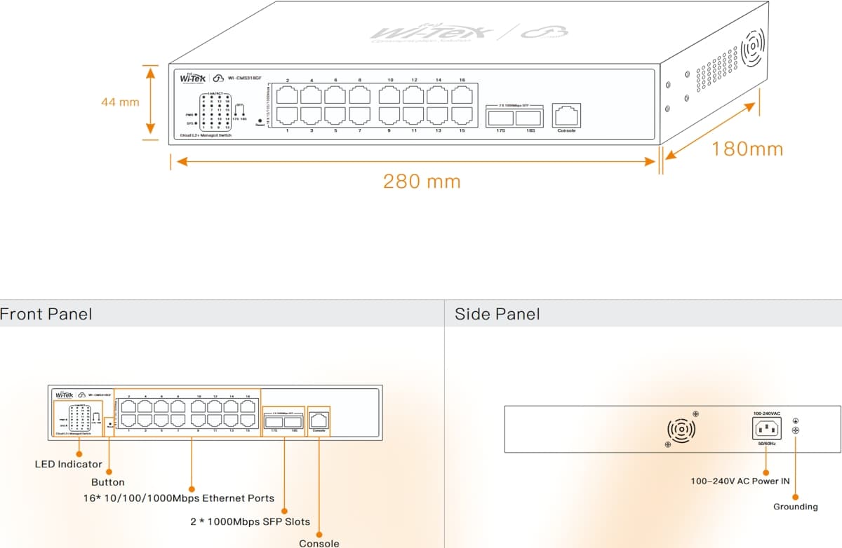 Wi-Tek WI-CMS318GF Gbit Cloud L2+ Switch