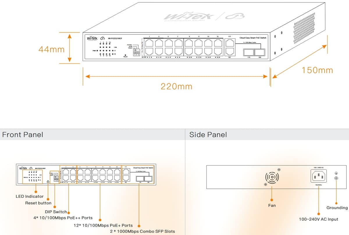 Wi-Tek WI-PCES218GF Easy Smart Cloud PoE Switch