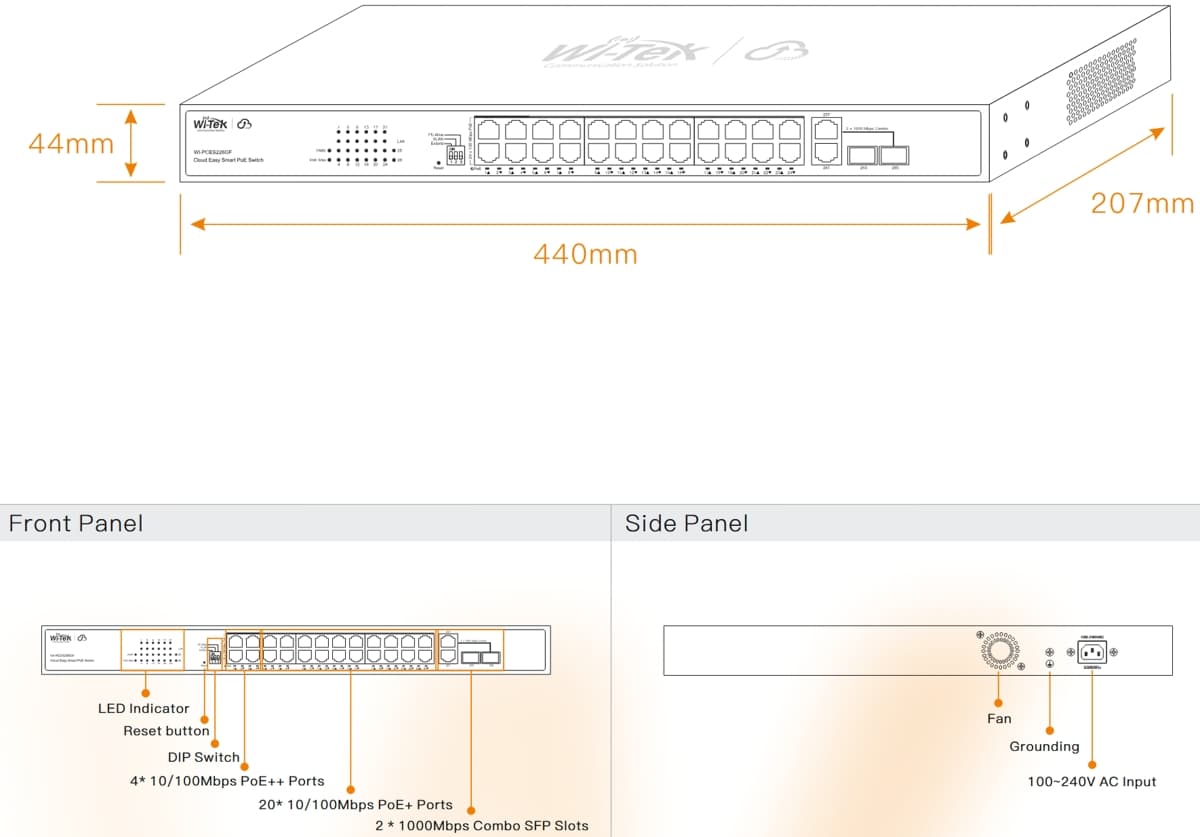Wi-Tek WI-PCES226GF Easy Smart Cloud PoE Switch