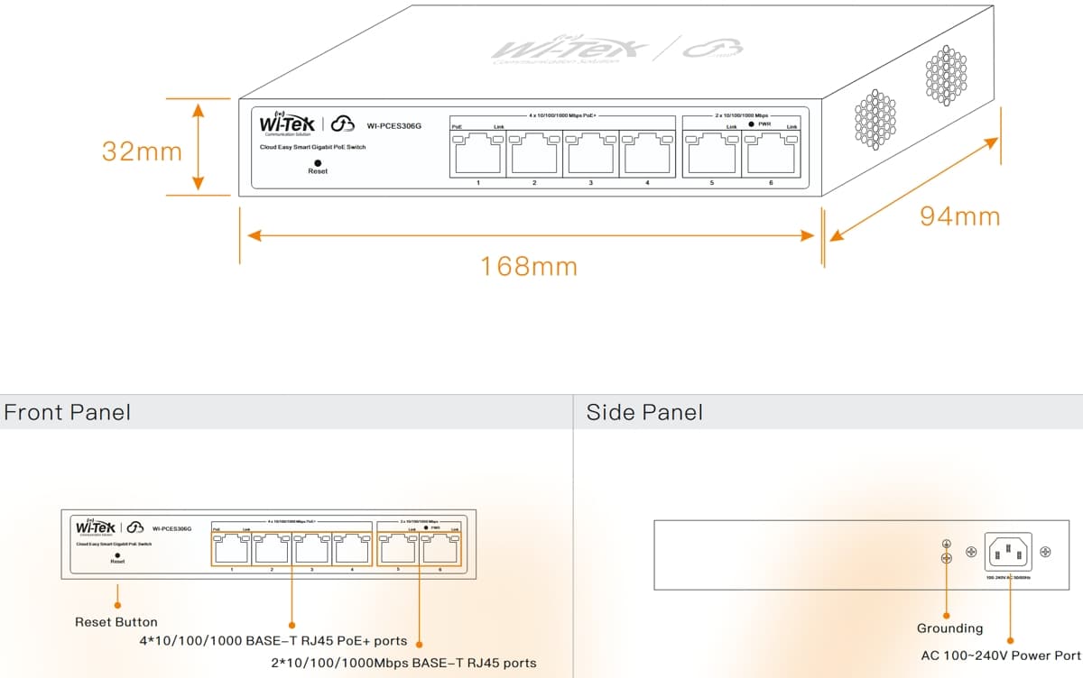 Wi-Tek WI-PCES306G V2 Gbit Easy Smart Cloud PoE Switch