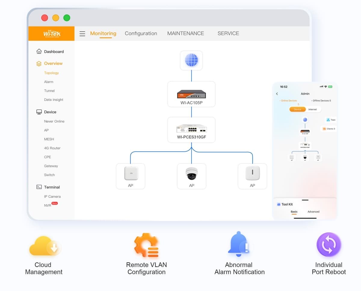 Wi-Tek WI-PCES310GF V2 Gbit Easy Smart Cloud PoE Switch