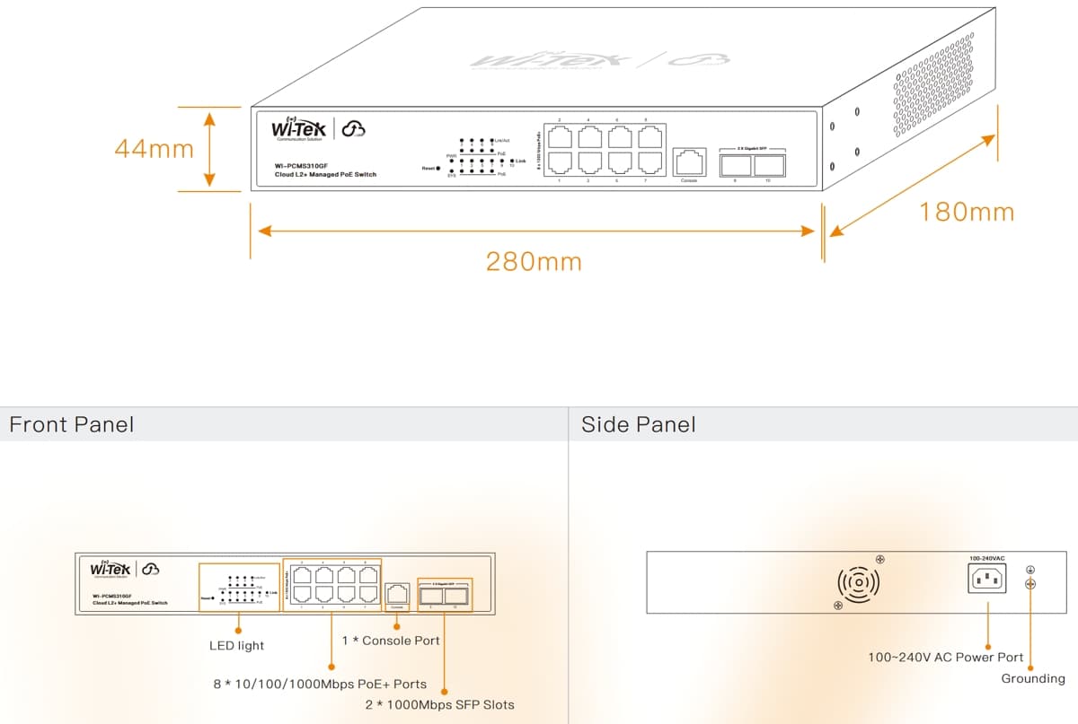 Wi-Tek WI-PCMS310GF V2 Gbit Cloud L2+ PoE Switch