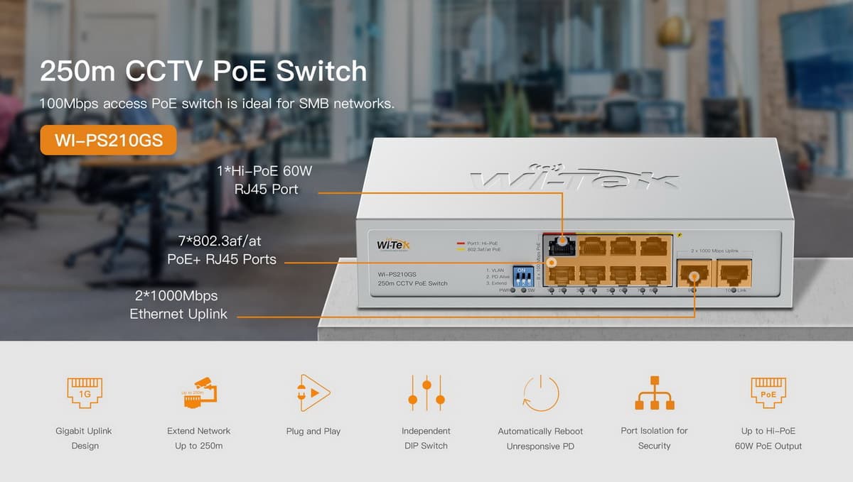 Wi-Tek WI-PS210GS (V2) PoE switch, 8x PoE