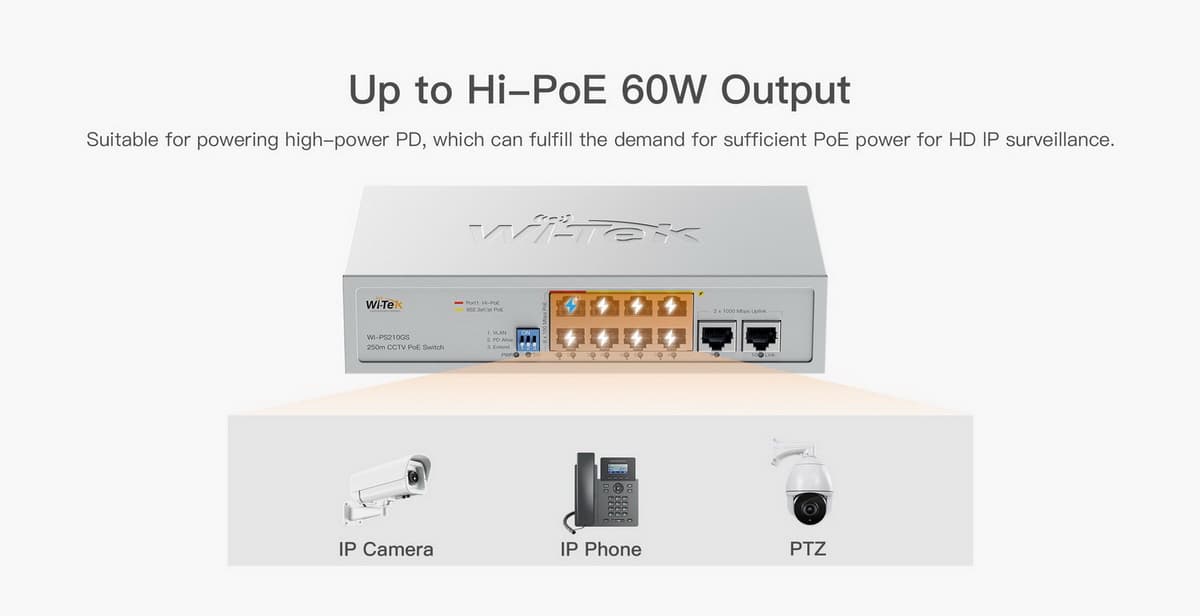 Wi-Tek WI-PS210GS (V2) PoE switch, 8x PoE