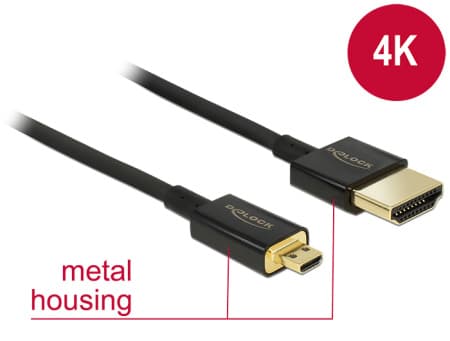 Delock Kabel High Speed HDMI s Ethernetem - HDMI-A samec > HDMI Micro-D samec 3D 4K 3 m aktivní Slim