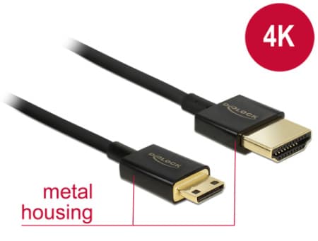 Delock Kabel High Speed HDMI s Ethernetem - HDMI-A samec > HDMI Mini-C samec 3D 4K 3 m aktivní Slim
