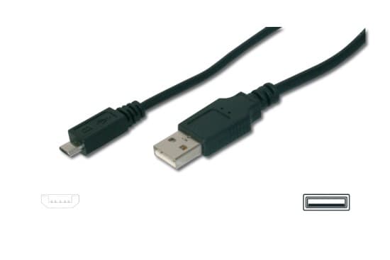 Digitus USB 2.0 kabel USB A samec na USB micro B samec, 2x stíněný, Měď, 1m