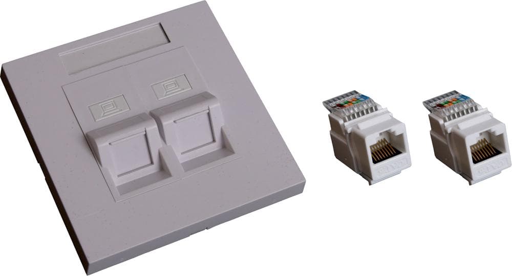 EuroLan UTP zásuvka pod omítku, 2x RJ45, 45°, bílá, Cat.6 keystony