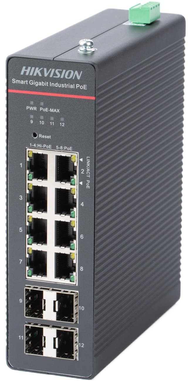 Hikvision DS-3T1512HP-SI-8P4FKIT(240W) - průmyslový PoE switch 8x GPOE, 240W